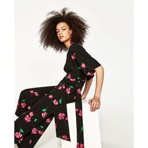 Zara floral kimono sleeve jumpsuit w/ sash